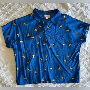 Amy button up Blue Pizza Print Shirt